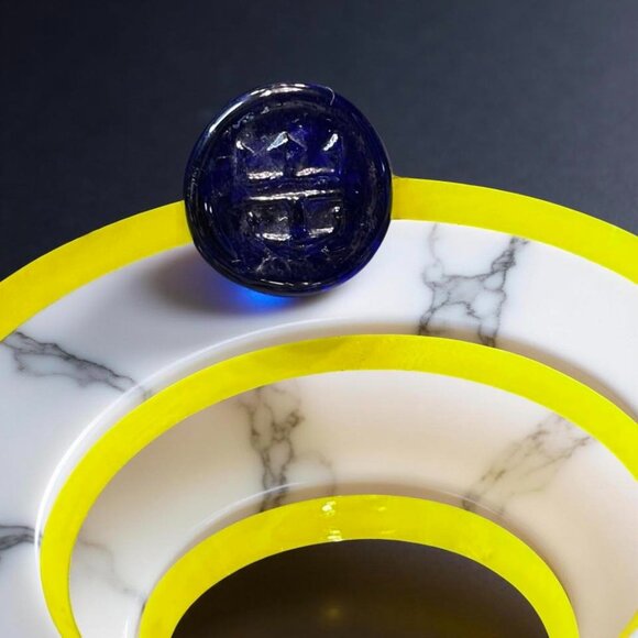 Hand-Blown Cobalt Rim Martini Glasses – Matched Pair, Mexican Art Glass, Lemon & - Picture 3 of 9